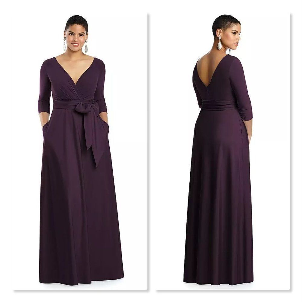 ✨ ALFRED SUNG ✨ 3/4 Sleeve Draped Full Skirt Gown - [Size 14, Purple]